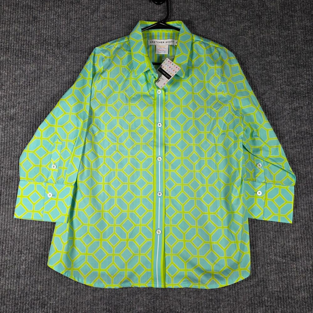 Gretchen Scott NWT XL Lucy in the Sky Boyfriend Shirt Turquoise